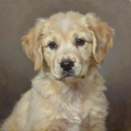 a painting of xyremm trending on artstation in the style of greg rutkowski, wlop, oil on canvas, feminine, beautiful, sensual, portrait, puppy