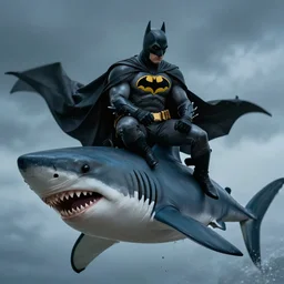batman riding on the back of a shark, ultrarealistic, photo, 8 k, highly detailed,