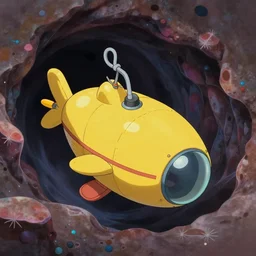 coherent, science fiction, the submersible alvin from woods hole oceanographic, yellow, sucked into a wormhole, in space, studio ghibli, pixar and disney animation, sharp, ron cobb, disney concept art watercolor illustration by mandy jurgens and alphonse mucha and alena aenami, pastel color palette, dramatic lighting, highly detailed