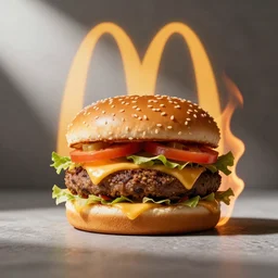 mcdonalds hamburger on fire, commercial photography