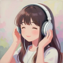 portrait of a cute girl listening to music by shusei nagaoka kaws, david rudnick, airbrush on canvas, pastell colours, cell shaded, 8 k