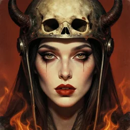 the fire witch as an eldritch realistic, closeup portrait art by donato giancola and greg rutkowski, vintage retro, realistic face, digital art, trending on artstation, eldritch lovecraftian skull helmet, symmetry!!