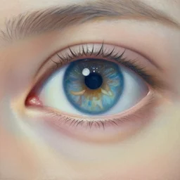 portrait of mystic giant eye intricate abstract, reflecting a sweet girl, au naturel, zoomed in, macro shot, in the style of james christensen & gaston bussere. masterpiece. detailed painting.