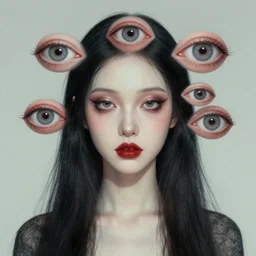 dadaism futurism surreal dystopic girl with 7 eyes