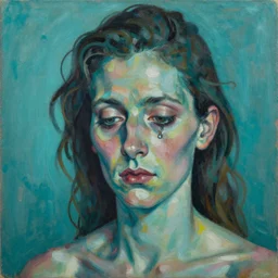 high quality high detail painting by lucian freud and jenny saville, hd, madness, turquoise