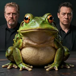 hyperrealistic mixed media image of a info wars alex jones is an ugly bullfrog, stunning 3 d render inspired art by greg rutkowski and xiang duan and thomas eakes, perfect symmetry, slimy frog skin complexion, realistic, highly detailed attributes and atmosphere, dim volumetric cinematic lighting, 8 k octane detailed render, post - processing, masterpiece,