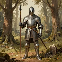 medieval knight in the forest, in the style of albertov, retro