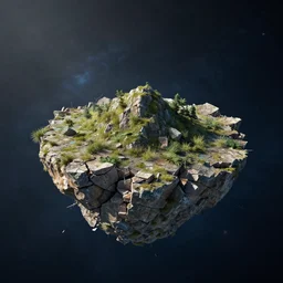 a crumbling island in space, digital art