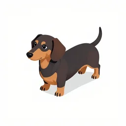 A photo of an Dachshund, isometric view, white background