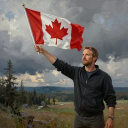 Paul Walker waving a Canadian flag, painting