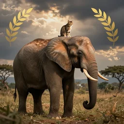 cat sitting on an elephant