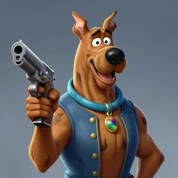 scooby doo holding a gun, highly detailed portrait, digital painting, artstation, concept art, smooth, sharp foccus ilustration, Artstation HQ