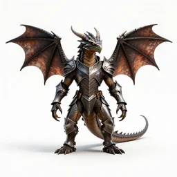 armored wyvern, studio photography, full body, standing, isolated on a pure white background, centered, whole figure in frame, sharp focus, studio lighting