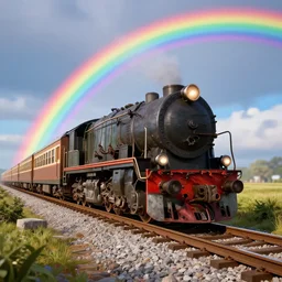 old train cruising through a rainbow, unreal engine, octane render, wide shot, highly detailed, intricate, colorful, 8 k