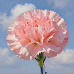 closeup, giant carnation flower head, woman walking, surreal, clouds in sky, impressionist painting, digital painting, artstation, rob gonsalves