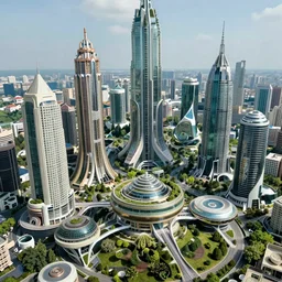 nature - filled futuristic utopian city, hd 1 0 8 0 p arial photo