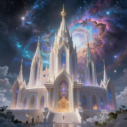 a beautiful celestial temple outside of time and space, dreamy, ethereal, eternity, the universe, cosmic, majestic, interstellar, iridescent sky, vibrant, nebula, digital art, airbrush, intricate, epic, depth, artstation, Jessica Rossier, Raphael Lacoste, highly detailed, stunning, octane render, 8k