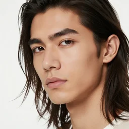close up portrait of a young latino man, white background, long hair, detailed, dynamic lightingm, 4 k, illustration, by kehinde wiley, kadir nelson