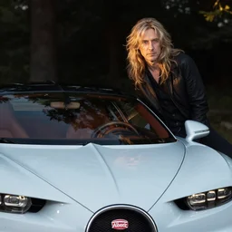 steve albini in a bugatti, portrait, by martin parr