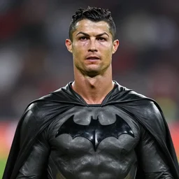Cristiano Ronaldo as Batman, portrait, photograph 100 mm, ultrarealism, 8k