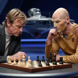 william shatner and jean luc picard playing chess on the uss enterprise
