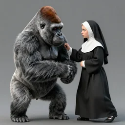 a silverback gorilla beating up a nun