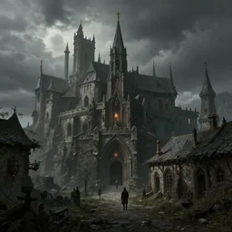 epic concept art depicted an old medieval mystic town : : : art by jakub rebelka and tyler edlin : : : dramatic mood, overcast mood, dark fantasy environment : : : trending on artstation, unreal engine, hyperreal movie shot