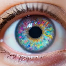closeup of iris of an eye, colorful, hyper - detailed, sharp, macro, realistic, psychedelic