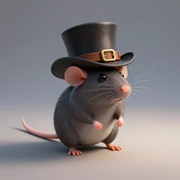 a fancy uptown rat with a fancy uptown hat, 3d model, octane, realistic lighting, dynamic shadows