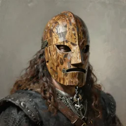 painting portrait of a viking wearing a wood mask, artstation, ultra detailed