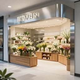 flower retail shop made of cosmetic flagship store, stainless steel and wood, concept artist, artstation
