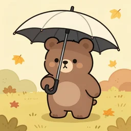 autumn a cute bear with an umbrella by bramofzo trending on artstation