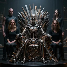 t - 8 0 0 terminator in a throne surrounded by your multiple personalities, moody lighting, 8 k resolution, octane render, trending on artstation, by h. r. giger and greg rutkowski