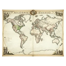 vintage 1600s world map, carte a bordures, carte a figures