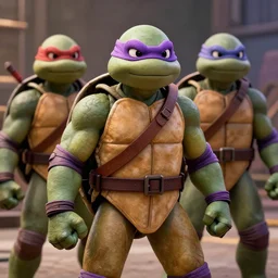 still from the unreleased teeange mutant ninja turtles live action film where the turtles are fantasy characters with swords and shields.