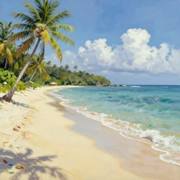Tropical beach in the style of Windows XP default wallpaper, oil painting,