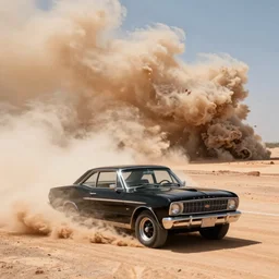 black gt falcon from mad max 1 9 7 9, sand storm, desert road, australia, portra 4 0 0