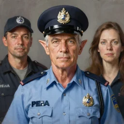 portrait painting of an older elven policeman, sharp focus, award - winning, trending on artstation, masterpiece, highly detailed, intricate. art by merwild and ernesto irawan and rachel denton