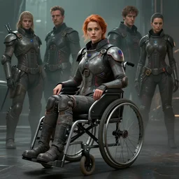 masterpiece concept art, a beautiful highly detailed sci - fi lady on wheelchair, artist of 2 2 nd century, cinematic moody colors, realistic shaded lighting poster by ilya kuvshinov, magali villeneuve, artgerm, jeremy lipkin and michael garmash and rob rey,