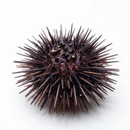iridescent sea urchin, professional studio photo, full body, isolated on a pure white background, centered, entire subject in frame, sharp focus, soft studio lighting