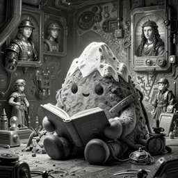 a cute mountain character shaped like a mountain is reading a book, duotone dark scifi illustration. cinematic lighting mad scientist style. golden ratio accidental renaissance. by sachin teng and sergey kolesov and ruan jia and heng z. graffiti art, scifi, fantasy, hyper detailed. octane render. concept art. trending on artstation