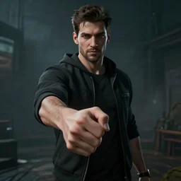 the popular streamer critikal offering a handshake towards the camera, cinematic, gloomy background, realistic, digital art, character art, 8 k