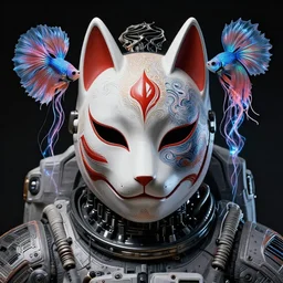 full shot of a batman monster astronaut defined facial features, intricate abstract. cyberpunk, symmetrical facial features. biomechanics. beautiful intricately detailed japanese crow kitsune mask and betta fish, jellyfish phoenix, bio luminescent, plasma, by ruan jia and artgerm and range murata and wlop and ross tran and william - adolphe bouguereau and beeple. key art. fantasy illustration. award winning, artstation, intricate details, realistic, hyperdetailed, 8 k resolution.