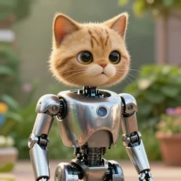 film still from the movie chappie of the robot chappie shiny metal outdoor park plants garden scene bokeh depth of field furry anthro anthropomorphic stylized cat ears head android service droid robot machine fursona