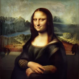 painting of Mona Lisa in style of hyperrealism, 35 mm