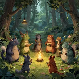 party in the forest, every single fantasy creature is invited, DND, fantasy art, by noah bradley