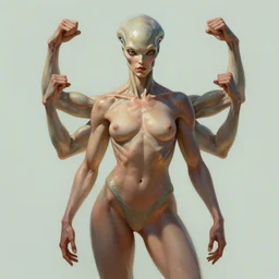 beautiful muscular alien fitness model with 4 arms, sci - fi, portrait, digital painting, retro futurism, anatomically correct, by artgerm, ross trand and ilya kuvshinov