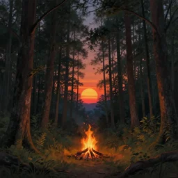lourmarin, dense forest, dusk, sunset, campfire, horizontal symmetry inception good composition artstation illustration sharp focus, vista painted by ruan jia raymond swanland lawrence alma tadema zdzislaw beksinski norman rockwell tom lovell alex malveda greg staples