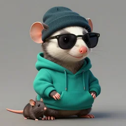 mouse mixed with a weasel resembling gary vee. anthropomorphic creature. a photorealistic digital painting, human critter, wearing a beanie and sunglasses and dressed in a teal green hoodie. hyper influencer type. sociopath smile, very detailed. 4 k hd, trending on artstation, featured on behance, extra crisp, features intricate detail.