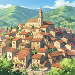 photo of an small cozy italian town, anime style